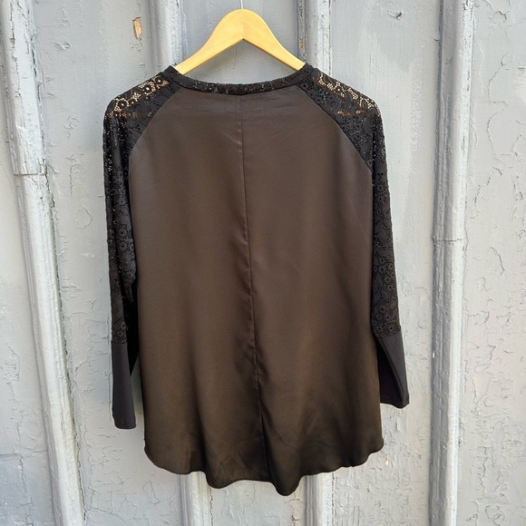 Dotty Black Satin + Lace Blouse, Size M - Picture 5 of 9
